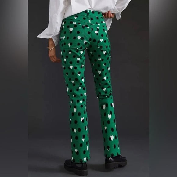 Anthropologie Maeve • NWT The Cigarette Slim Trouser Green Printed Heart Jean 26 - Picture 2 of 12